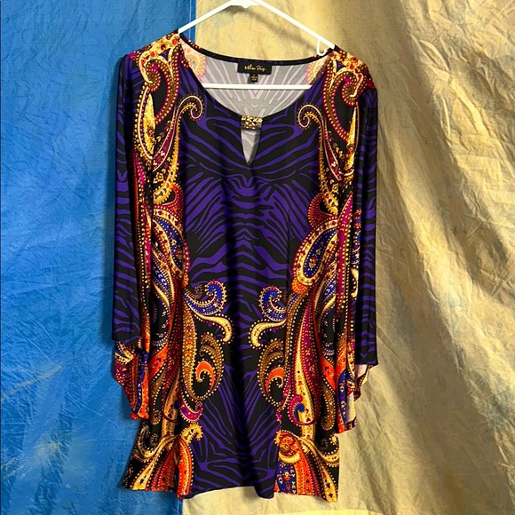 Melissa Paige Tops - Melissa Paige Purple and Blue Relaxed Tunic with 3/4 Sleeves